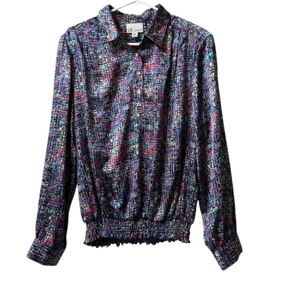 The TOG Shop Colorful Long Sleeve Button Down Blouse Size 18 Polyester Stretch